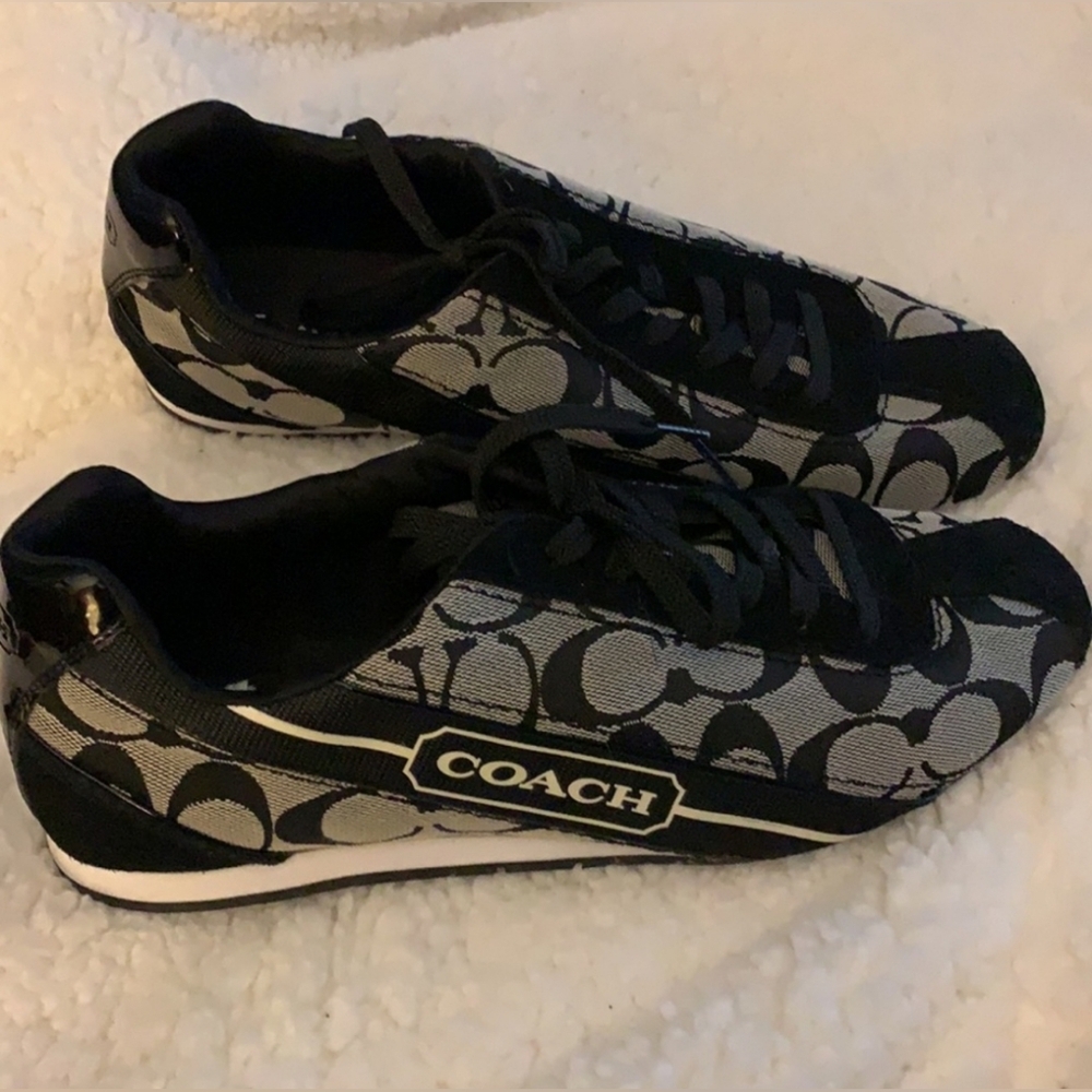 Coach "Hilary" Designer Black White Gray  Jacquard Suede Fashion Sneakers 7.5M